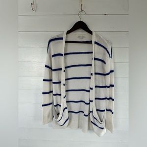 White with Blue Stripes Open Front American Eagle Cardigan